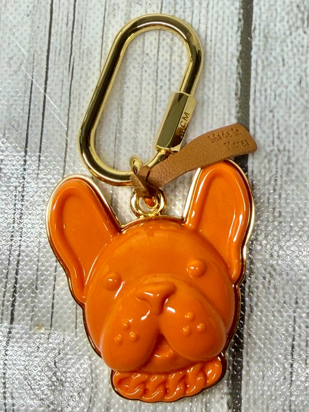 PRE LOVED LIKE NEW MCM M Pup Frenchie Bull Dog Face Bag Charm Key Chain